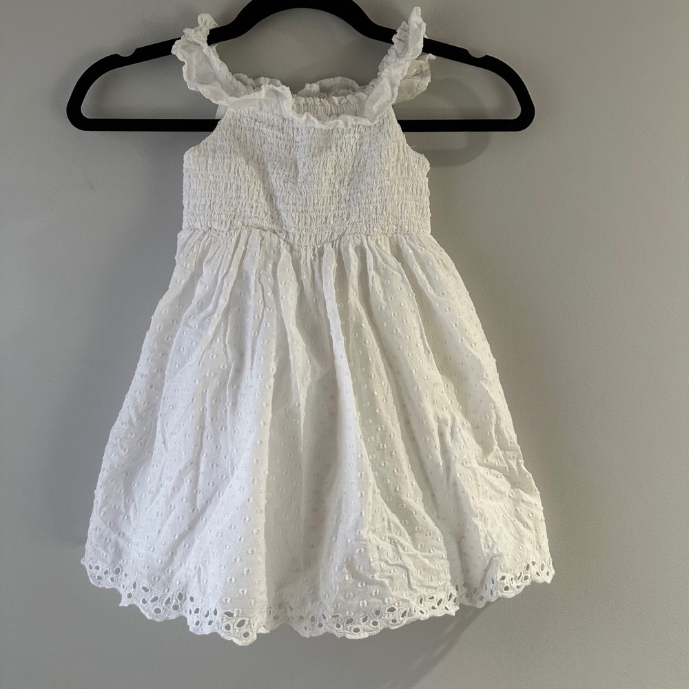 Cat & Jack Eyelet Dress Toddler 4T White Excellent Smocked Ruffle Cotton